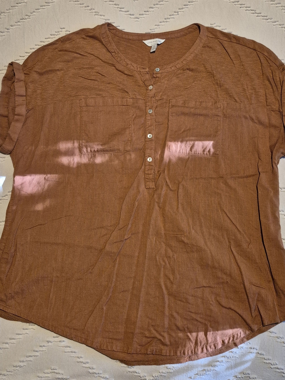 Lucky Brand Rust Brown Short-Sleeve Henley Blouse